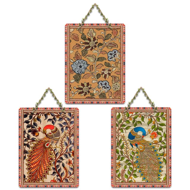 Craftssk Kalamkari Art Wooden Wall Hanging Decoration Items for Home