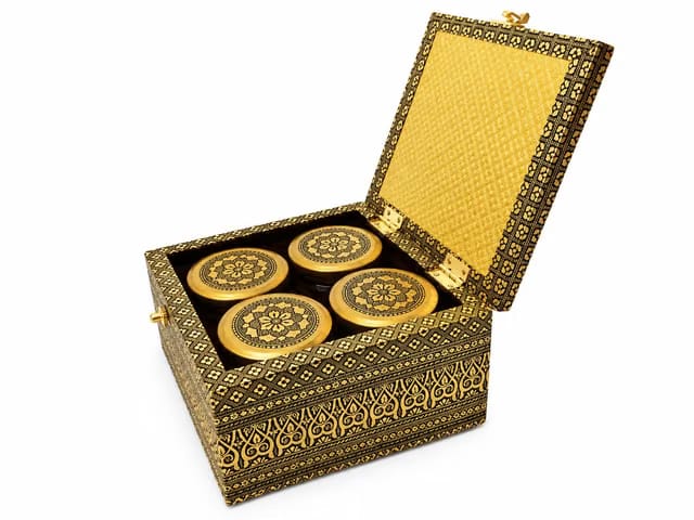 Dry Fruit Box with 4 Glass Jars Peacock Meenakari Design perfect for festivals & gift