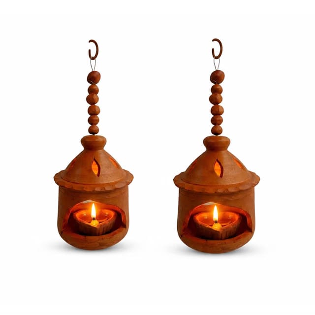 Karthika Heritage Decor Handmade Clay Hanging Lanterns , Traditional Terracotta Oil Lamp Diyas for Pooja