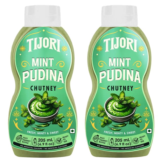 Tijori Pudina Mint Chutney, 205 ml – Pack of 2, Ready to Consume, Natural Ingredients