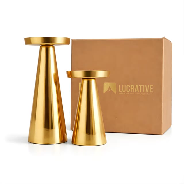 ® Gold Metal Candle Holders – Handcrafted Modern Pillar Stands, Decorative Table Centerpiece for Dining Table