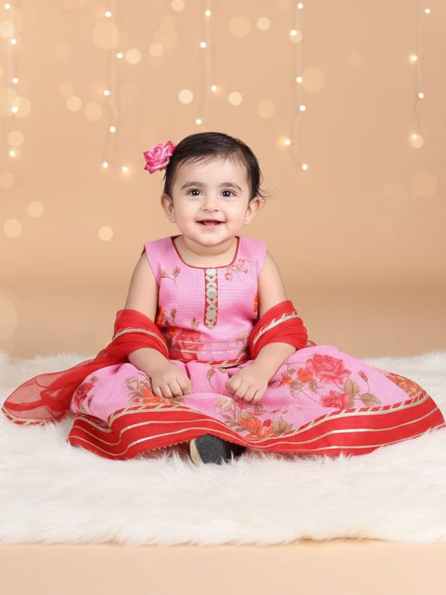 Sangria Girls Printed Cotton Round Neck Flared Lehenga Choli
