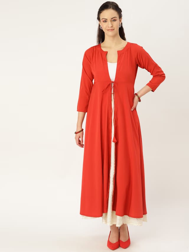 MBE Women Rust Orange Solid Tie-Up Shrug