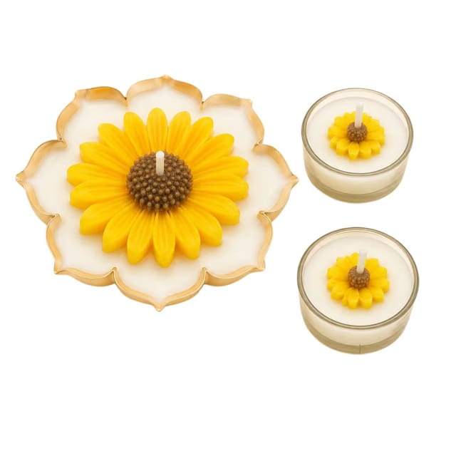 Surajmukhi Sunflower Urli Candle Hamper with 2 Sunflower Tealights Scented Candle Set Sandalwood Fragrance Diwali Gift