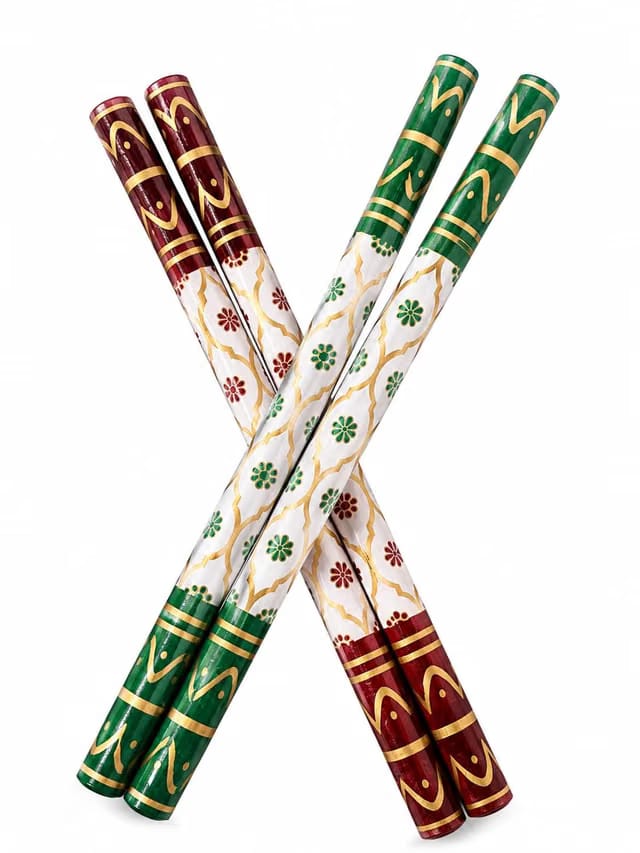 Decorative Bold Sankheda Dandiya Sticks, Multicolor with Gold Print
