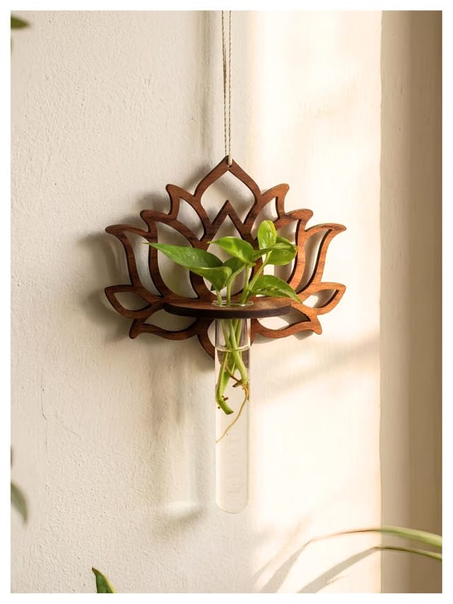 Bombay Greens Hanging Lotus Planter with Wooden Holder & Rope