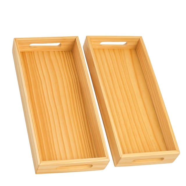 Premium Pine Wood Serving Tray – Rectangular Wooden Tray with Handles for Kitchen, Dining