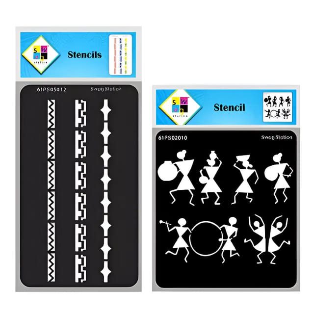 SWAGSTATION Warli Painting Stencils for Wall - Tribal Wall Border - 6x6 & 8x4 Inch