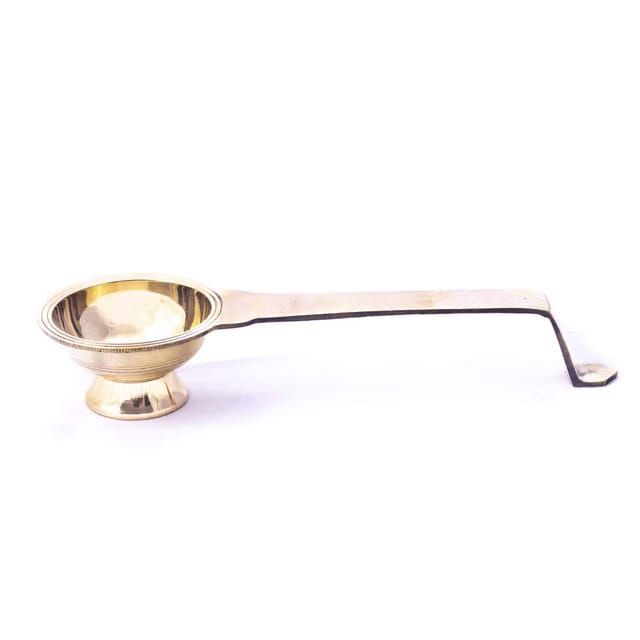 17 cm Hand held Puja Jyot Brass Diya Oil Lamp, Aarti Pooja Dia with Handle (Golden, Brass)