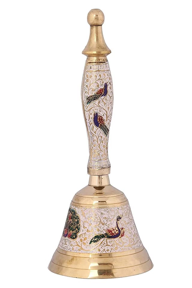 Brass Puja Bell for Home Mandir - Colorful Jingle Bell for Christmas/Hindu Festivals