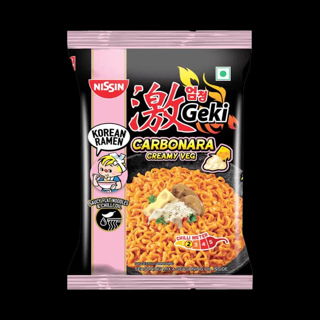 Nissin Geki Korean Ramen Carbonara Creamy Veg Flavoured Instant Noodles