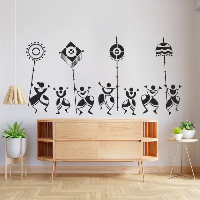 ARandNJ Painting Wall Stencils (Size:- 16X24 Inch) Traditional Theme:- Warli Folk Print DIY Reusable Design Ideal for