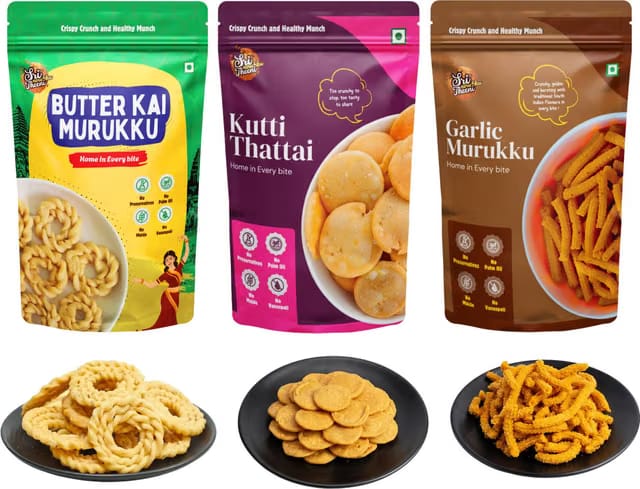 Sri norukku Theeni Traditional Thattai, Garlic Murukku & Butter Kai Murukku Combo Chakli