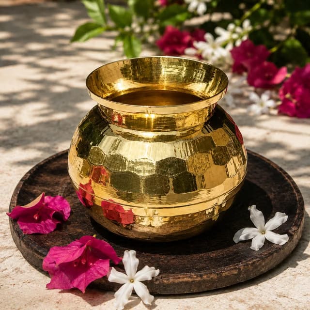 Pure Source India Diamond Cut Brass Lota for Puja