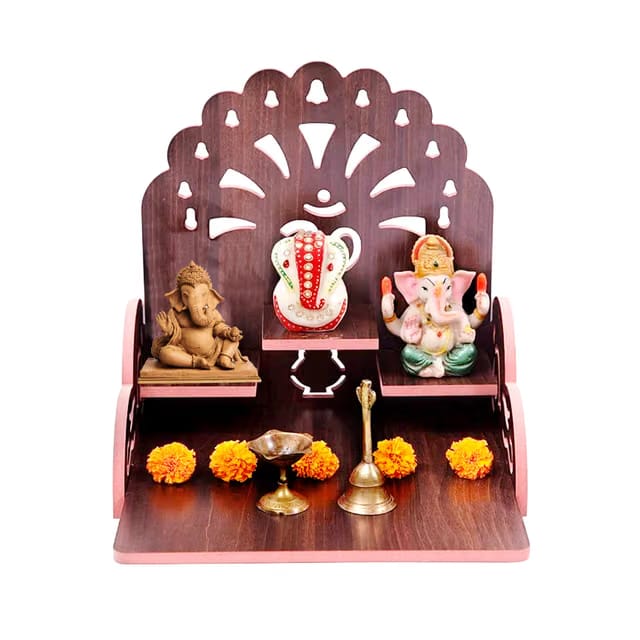 Small Wooden Temple for Home & Office, Light Weight Puja Mandir, Perfect for Smaller Spaces, Size- 28x28x26 CM.
