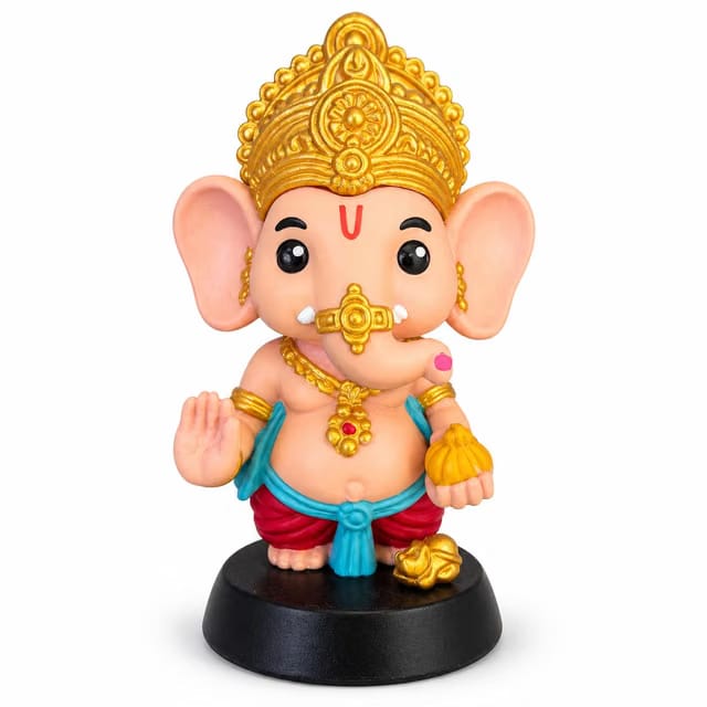 NIKUARA Lord Ganesha God Idol for Car Dashboard, 10cm Height, Red-Orange