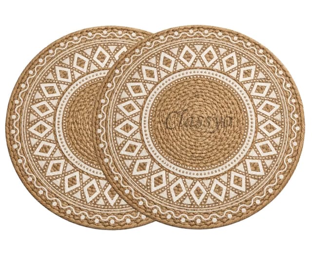 Classyo Cotton Coasters for Dining Table, 10 inch (Brown Design, Pack of 2)