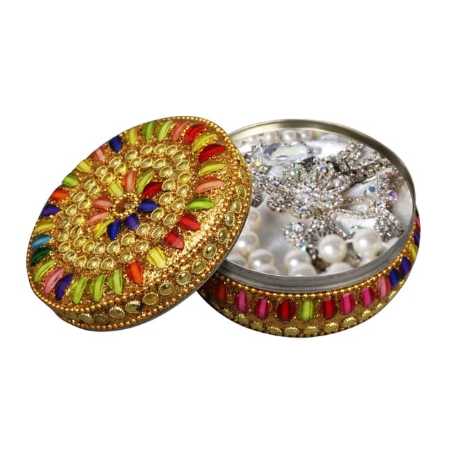 Putrika Stainless Steel Multicolor Stone Jewellery Box|Vanity Box|Navratri Gift|Diwali Gift|Return Gift for Wedding and