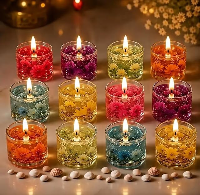 Gel Wax Floating Tealight Candles |Decorative Floral Transparent Tea Light Candles