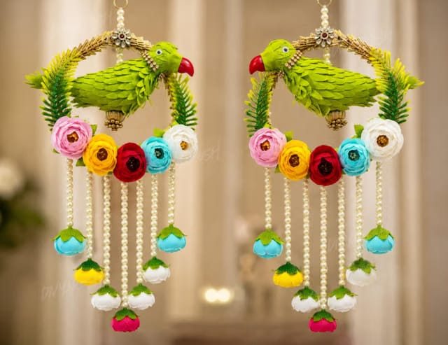 Divyakosh Handmade Parrot Hanging for Home Decor Set of 2