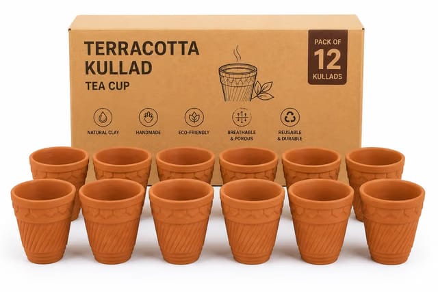 Handmade Terracotta Clay Kulhad Cups 100ml Set of 12 Eco Friendly Reusable Mitti Cups for Tea Coffee Water Traditional