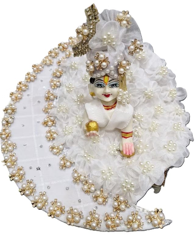Ladu Gopal Sharad Purnima Poshak Heavy Designer Dress with Pagdi for Laddu Gopal Ji (2, White Chand)