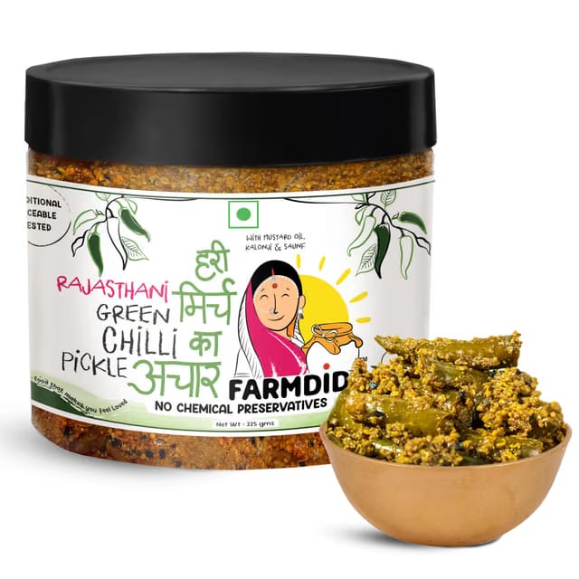 FarmDidi Rajasthani Green Chilli Pickle 325g In Fresh Marwadi Hari Mirch Ka Achar Spicy Homemade Achaar With Mustard Oil