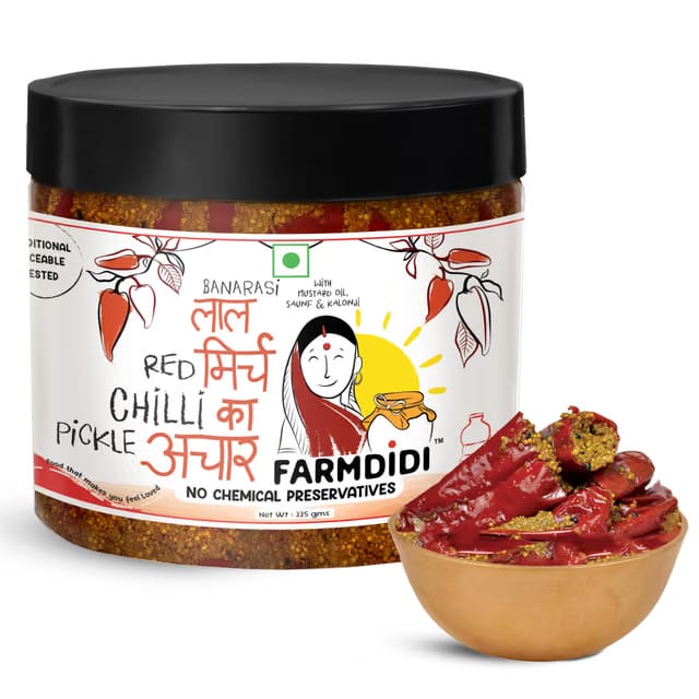 FarmDidi Stuffed Red Chilli Pickle 325g Homemade Bharwa Lal Mirch Ka Achar With Spicy Flavor Banarasi Style Pickle Made