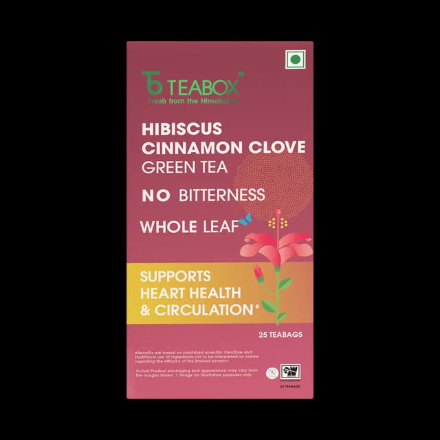 Teabox Hibiscus Green Tea - Fresh Hibiscus with Cinnamon and Clove for Better Heart Health