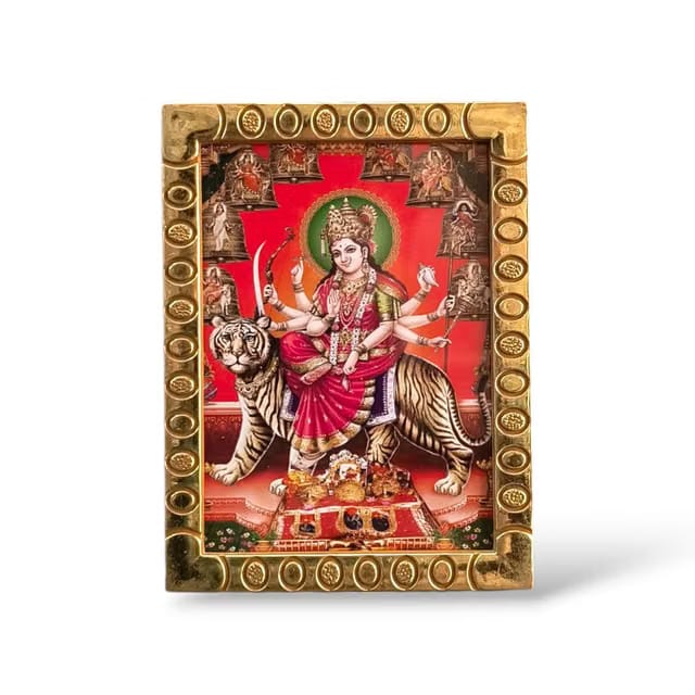 Small Maa Durga Table Top Photo Frame – Golden Finish