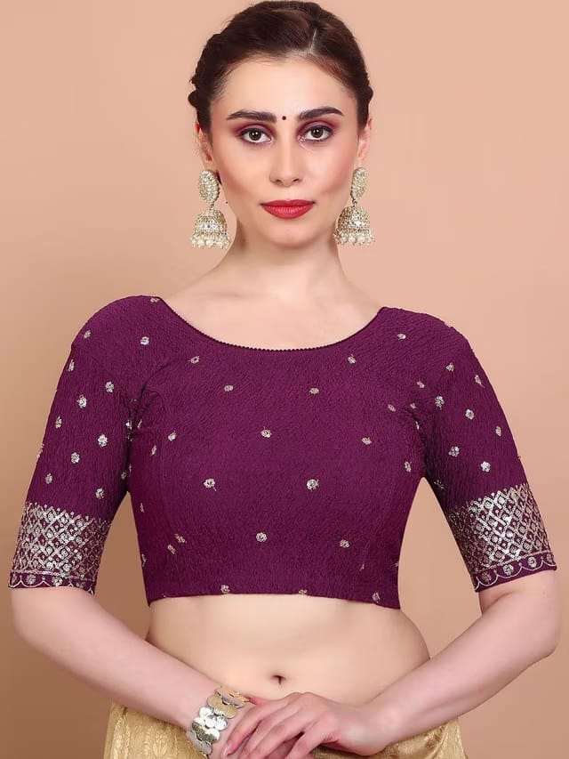 SALWAR STUDIO Embellished Round Neck Stretchable Saree Blouse