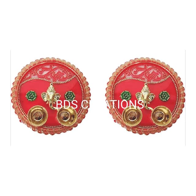 033 Red Designer Decorated Diya BHAIDOOJ, Engagement (15CM) Platter, Festive Diwali Pooja Floating Plate/THALI Pack of