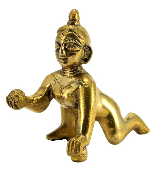Stonkraft - 5.5 Cms Brass Gopal Laddoo/Baby Krishna - Brass Laddu Gopal Kishan Baby Krishna Thakurji Murti Idol Statue
