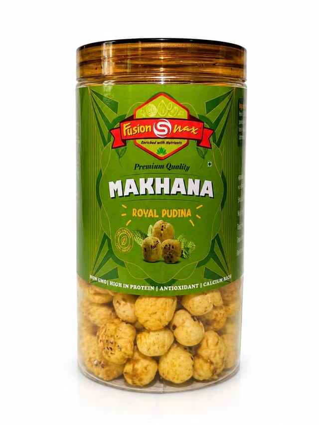 FUSIONSNAX Royal Pudina Roasted Flavoured Makhana Snack |Namkeen Snacks & Puffed Snacks|Gluten Free|Rich In Protein &
