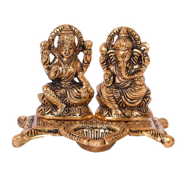 Collectible India Lakshmi Laxmi Ganesh murti Idol Ganesha Diya puja Deepak - Diwali Gift Items