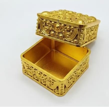 Golden Decorative Box, Mini Storage Container, Square Shape, Gift Box for Diwali, Ring Jewellery