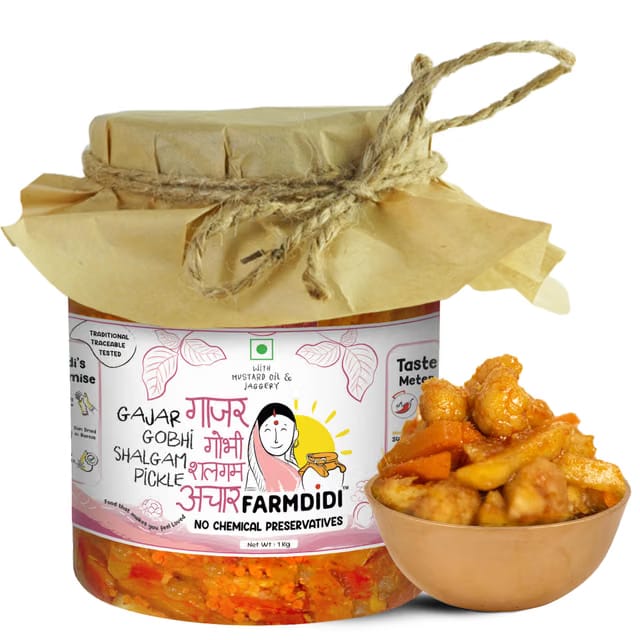 FarmDidi Gobhi Gajar Shalgam Pickle 1Kg in Fresh Traditional Meetha Mixed Achar with Carrot