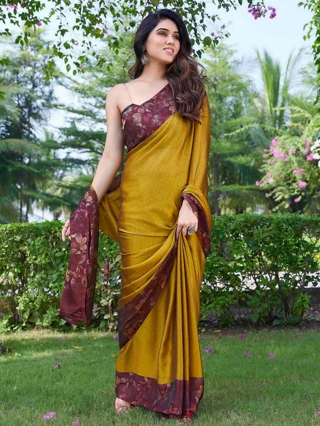 Mustard & Purple Floral Saree