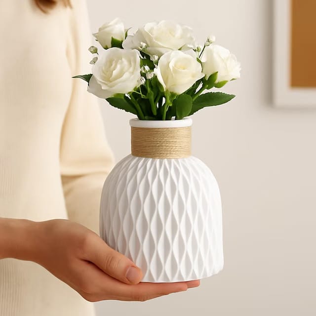 Vendola Plastic Pineapple Shape Decorative Vase with Jute Rope Top