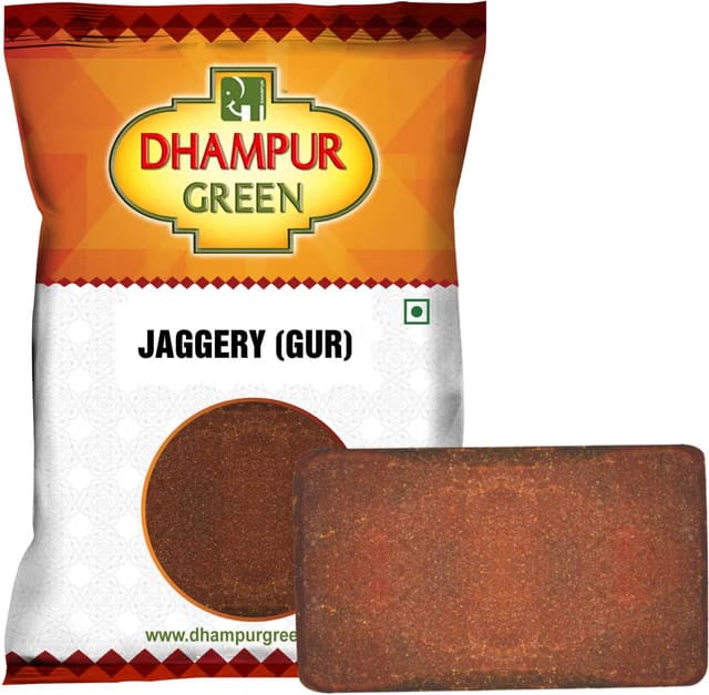 DHAMPUR GREEN Natural Jaggery Gur Gud Whole Blocks Cubes, India's 1st Vacum Jaggery for Mithais Sweets Tea Coffee