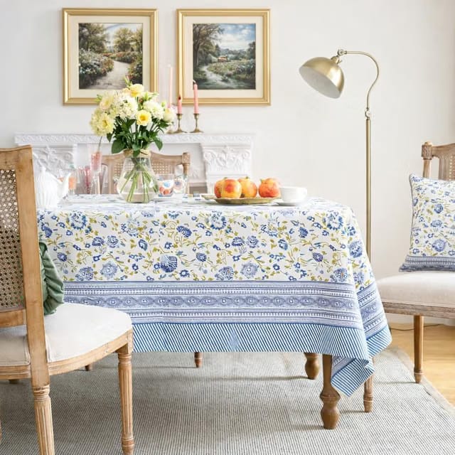 100% Cotton Hand Block Printed Dining Table Cloth 6 Seater