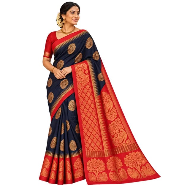 Women Uppada Kotanji Border Silk Cotton Saree with Unstitched Blouse Piece