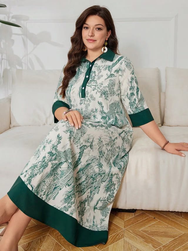 Women's Plus Size Contrast A-Line Dress