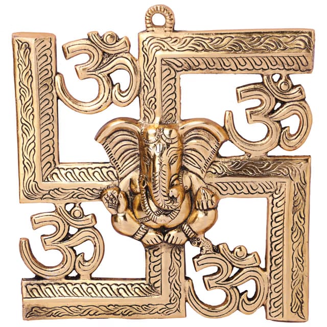 Swastik Metal Wall Hanging (Gold, Standard, 22 x 24 cm)