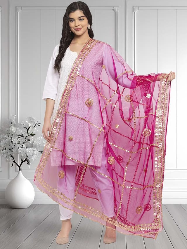 Moda Rapido Geometric Embroidered Gotta Patti Dupatta