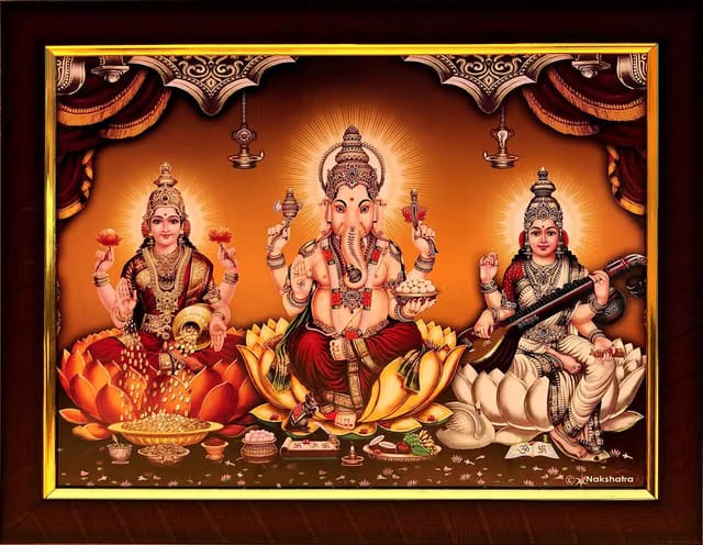 Garuda Photos - Lakshmi Ganesha Saraswati Photo Frame; God; Lord; Ganpati; Ganapathi; Vinayagar; Vinayaka; Ganapathy;