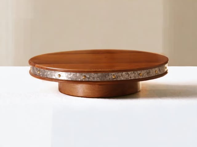 Round Wooden 360 degree Rotating Cake Stand, Pizza Stand, Dessert Platter, Stand for Dining Table