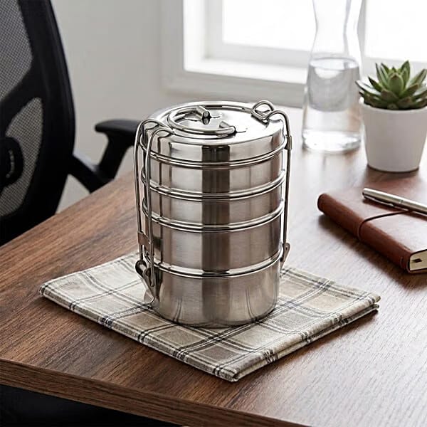 Lunch/Tiffin Box With 4 Containers - 7X4, Stainless Steel, 1 pc
