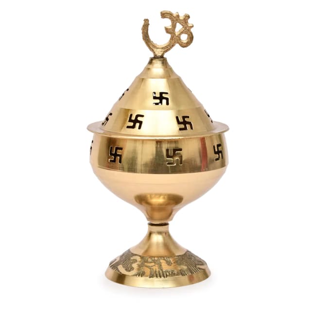 Golden Om and Swastik Symbol Decorative Brass Diya