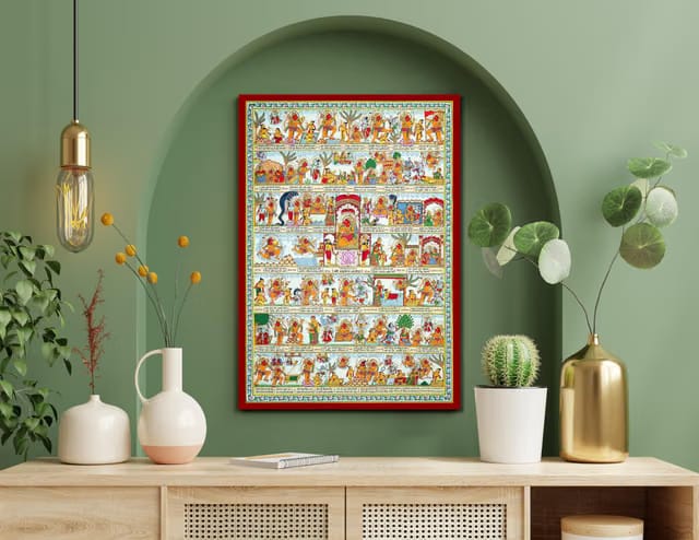 VASUKIA Hanuman Chalisa Wall Art Pattachitra Canvas Painting 23x35 POOJA ROOM
